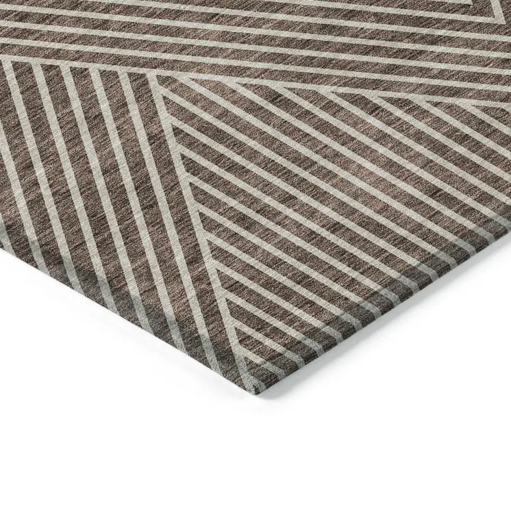 5' X 8' Brown And Ivory Geometric Washable Indoor Outdoor Area Rug