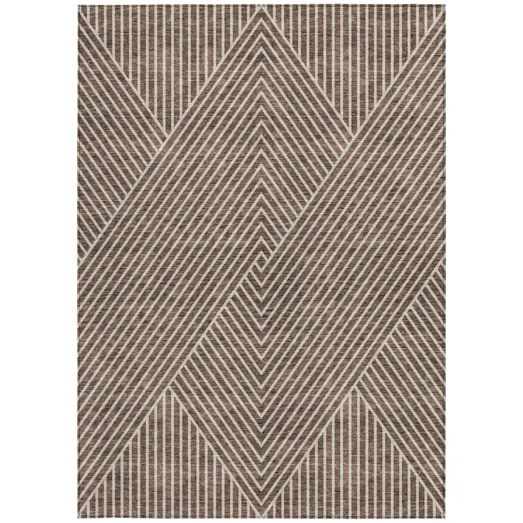 10' X 14' Brown And Ivory Geometric Washable Indoor Outdoor Area Rug