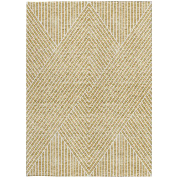3' X 5' Gold And Ivory Geometric Washable Indoor Outdoor Area Rug