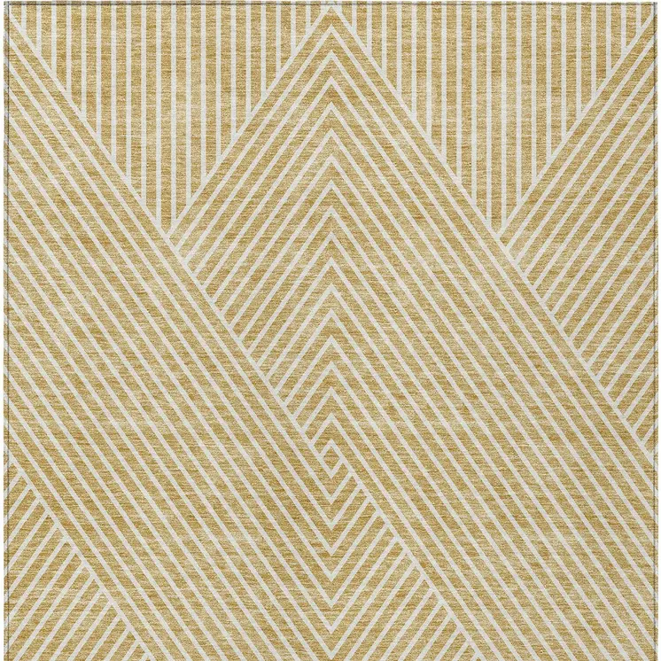 5' X 8' Gold And Ivory Geometric Washable Indoor Outdoor Area Rug
