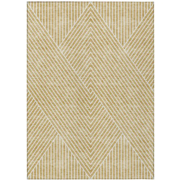 5' X 8' Gold And Ivory Geometric Washable Indoor Outdoor Area Rug
