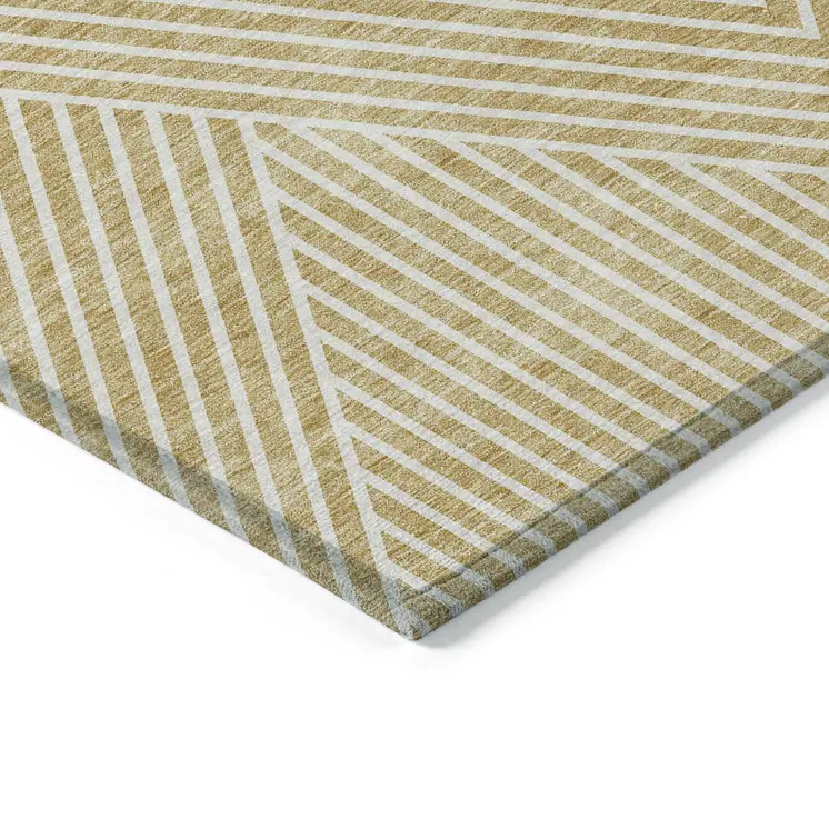 5' X 8' Gold And Ivory Geometric Washable Indoor Outdoor Area Rug