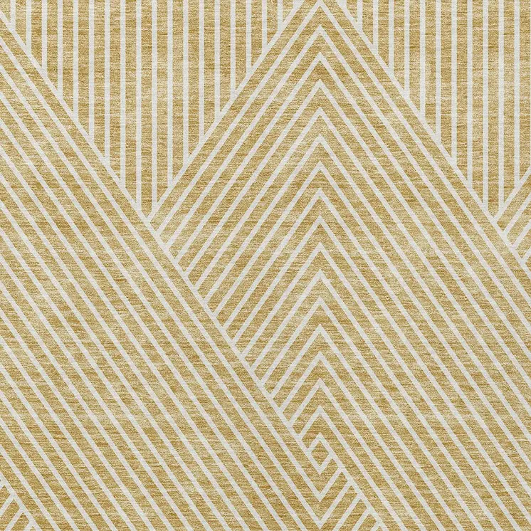 5' X 8' Gold And Ivory Geometric Washable Indoor Outdoor Area Rug