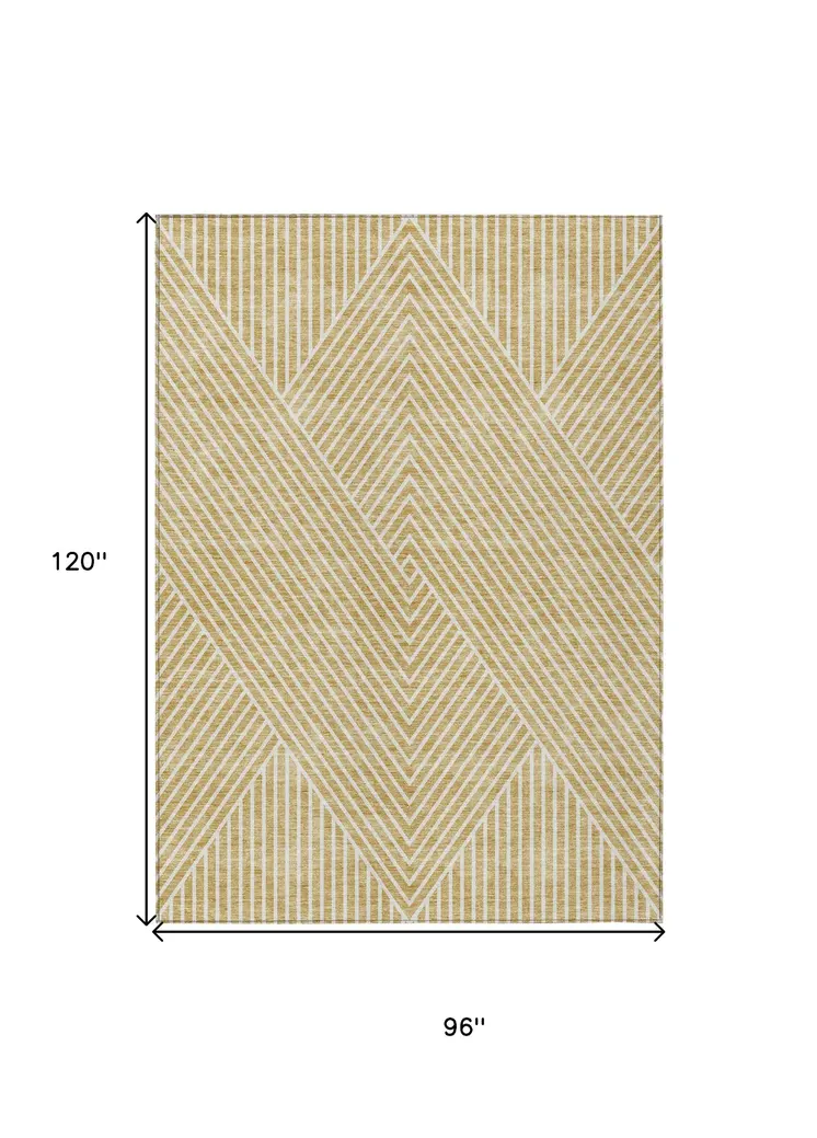 8' X 10' Gold And Ivory Geometric Washable Indoor Outdoor Area Rug
