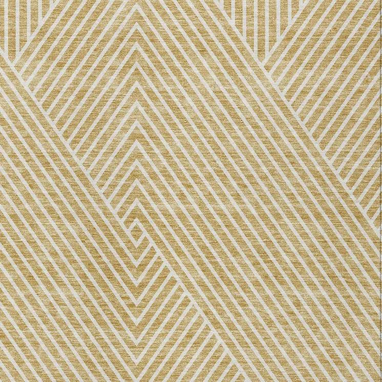 9' X 12' Gold And Ivory Geometric Washable Indoor Outdoor Area Rug