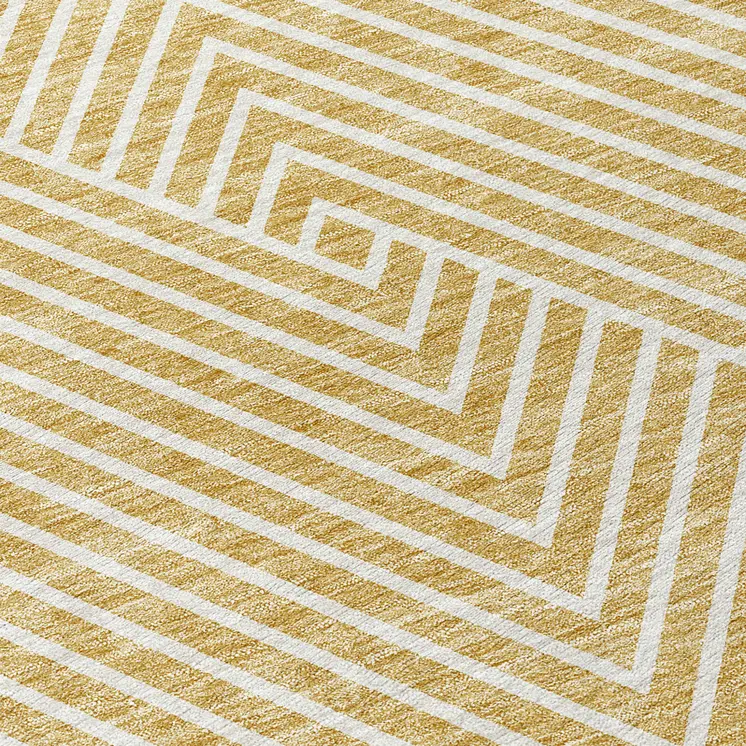 10' X 14' Gold And Ivory Geometric Washable Indoor Outdoor Area Rug