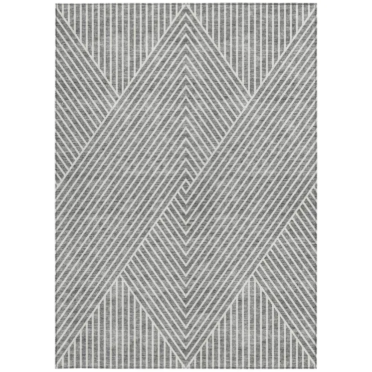 5' X 8' Gray And Ivory Geometric Washable Indoor Outdoor Area Rug