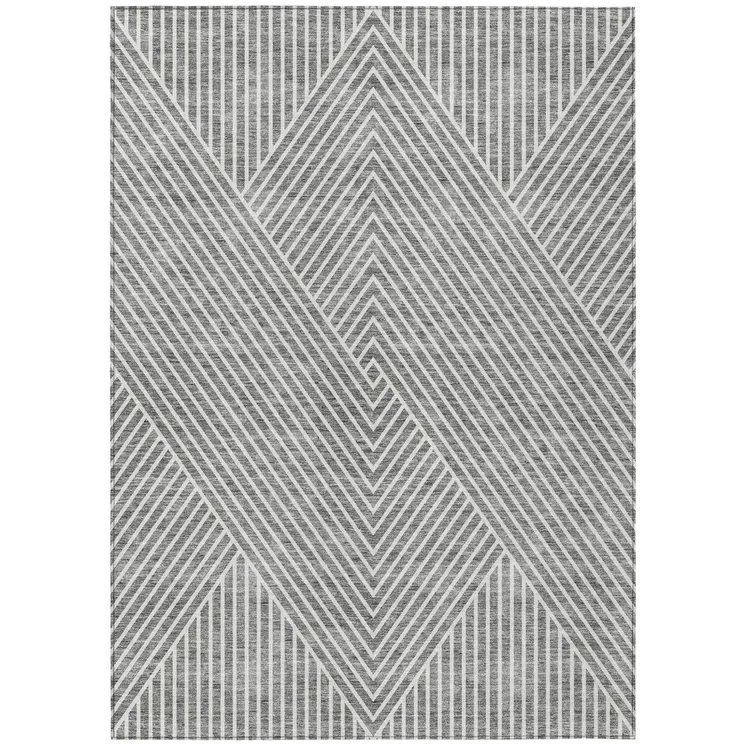 5' X 8' Gray And Ivory Geometric Washable Indoor Outdoor Area Rug