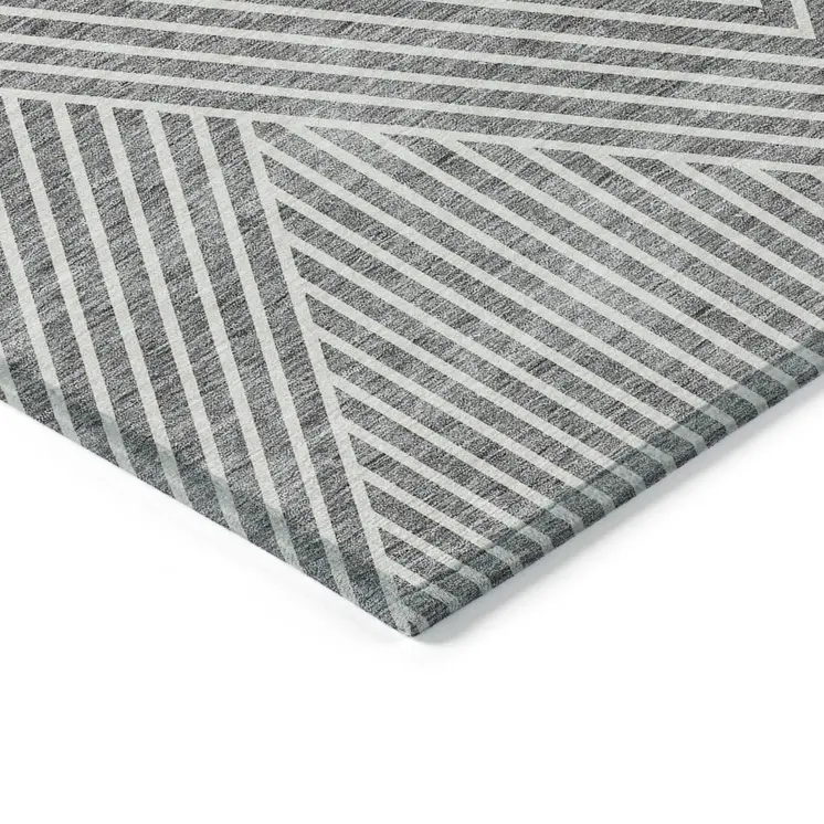 5' X 8' Gray And Ivory Geometric Washable Indoor Outdoor Area Rug