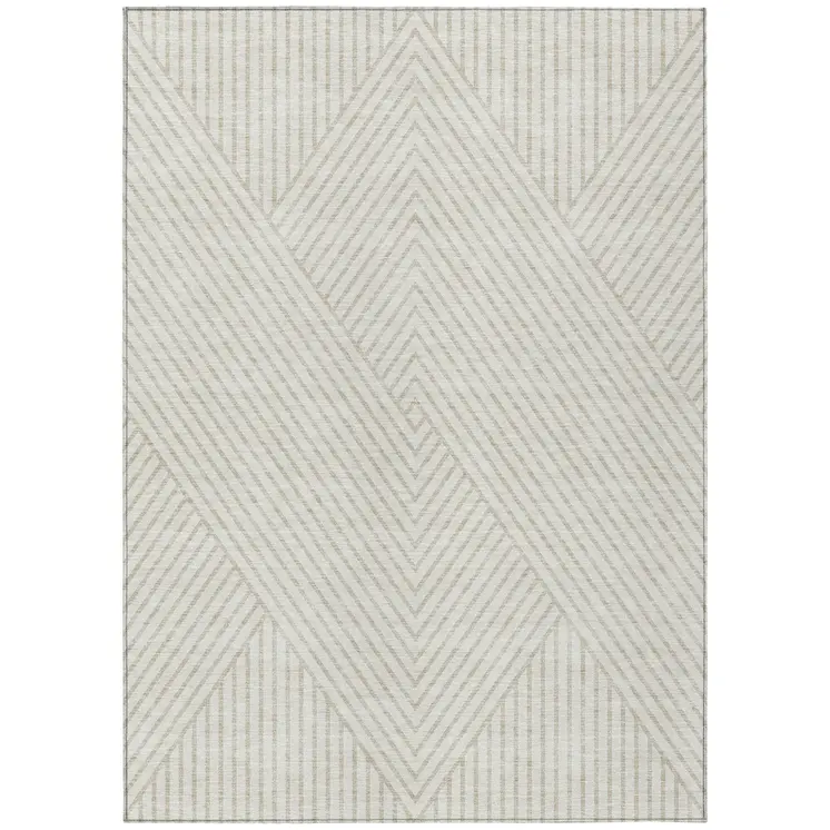 3' X 5' Ivory And Pale Beige Geometric Washable Indoor Outdoor Area Rug