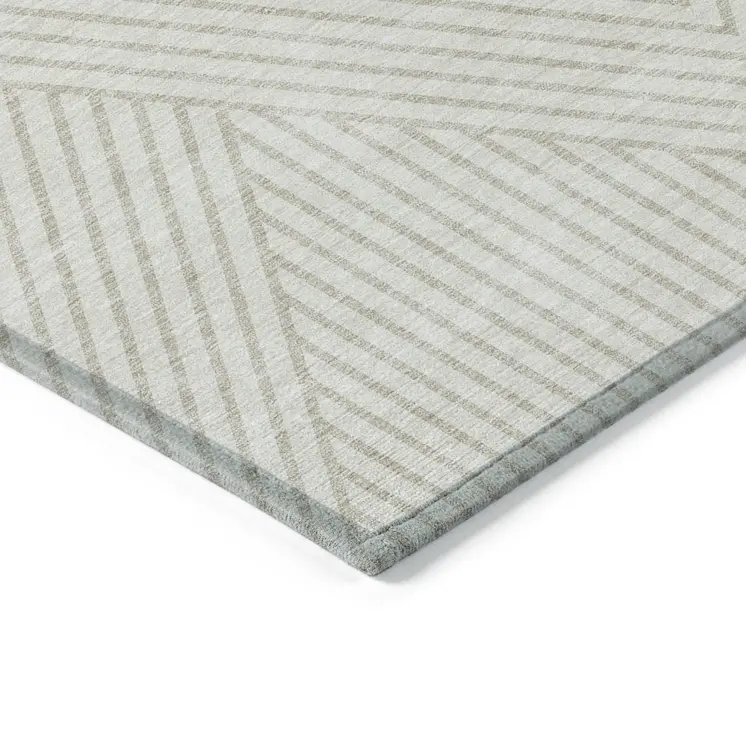 3' X 5' Ivory And Pale Beige Geometric Washable Indoor Outdoor Area Rug