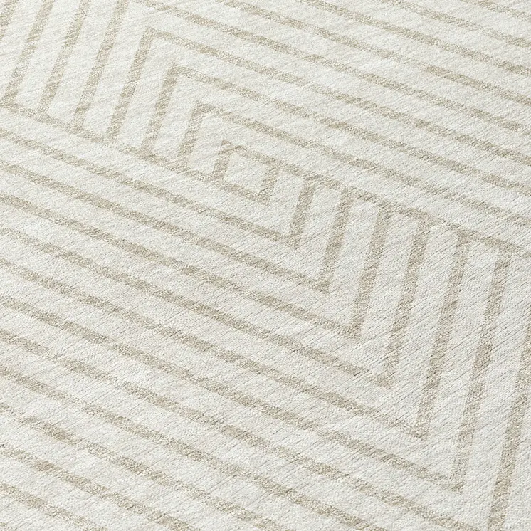 8' Ivory And Pale Beige Round Geometric Washable Indoor Outdoor Area Rug