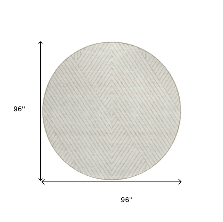 8' Ivory And Pale Beige Round Geometric Washable Indoor Outdoor Area Rug