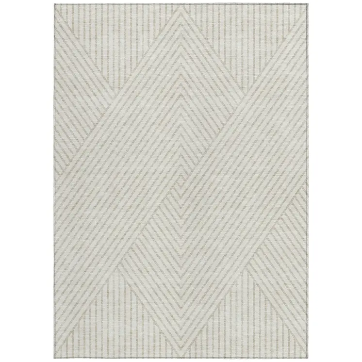 8' X 10' Ivory And Pale Beige Geometric Washable Indoor Outdoor Area Rug