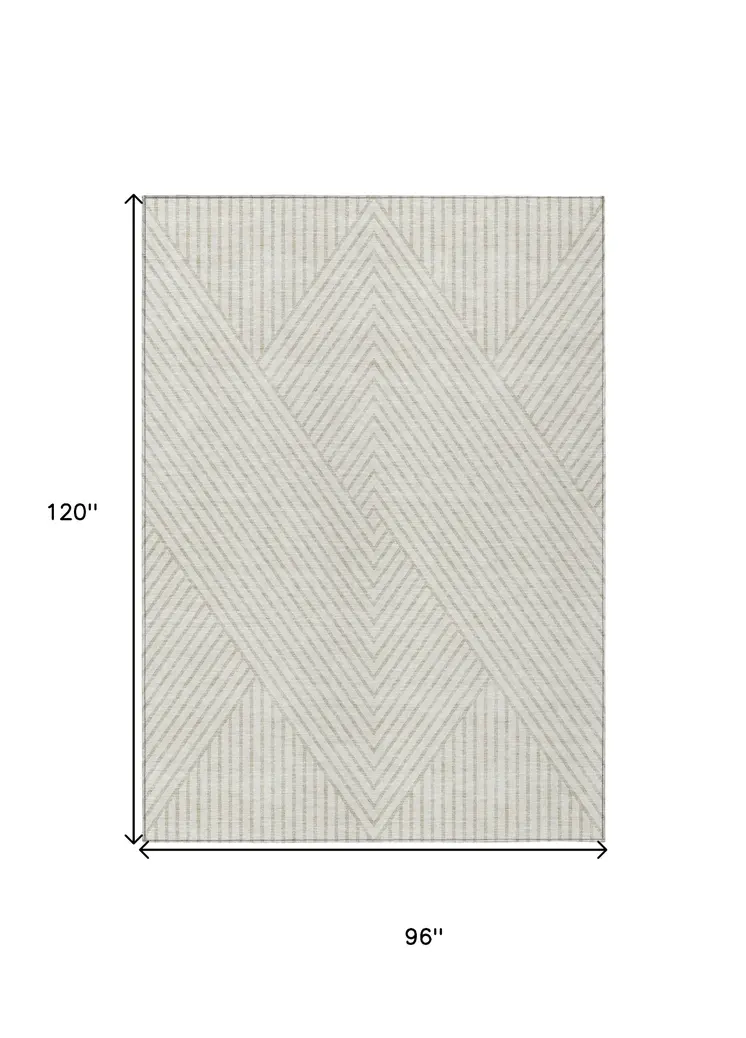 8' X 10' Ivory And Pale Beige Geometric Washable Indoor Outdoor Area Rug