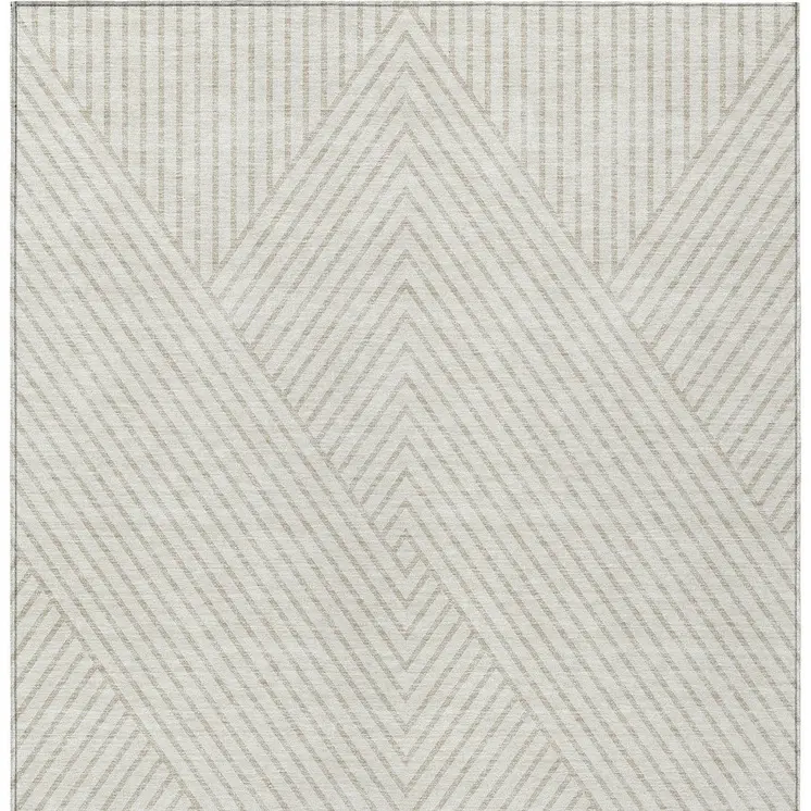 8' X 10' Ivory And Pale Beige Geometric Washable Indoor Outdoor Area Rug
