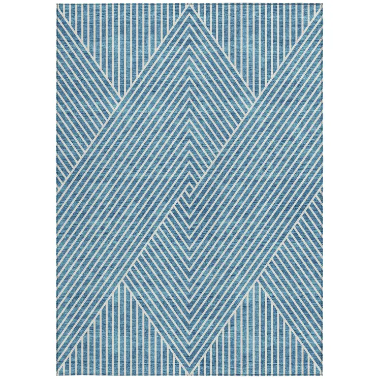 3' X 5' Teal Blue And Ivory Geometric Washable Indoor Outdoor Area Rug