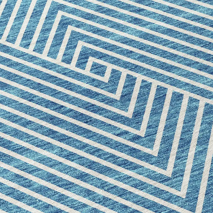 3' X 5' Teal Blue And Ivory Geometric Washable Indoor Outdoor Area Rug