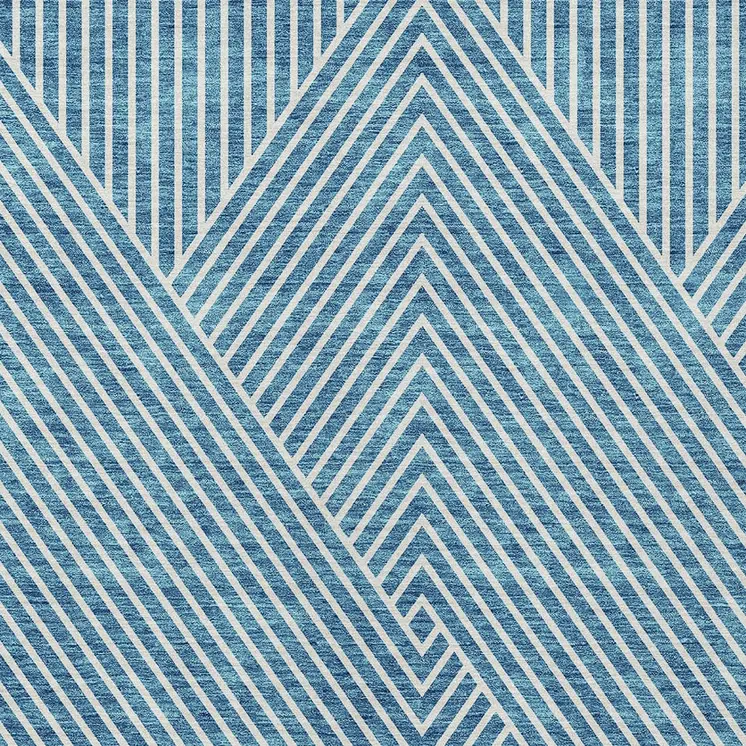 5' X 8' Teal Blue And Ivory Geometric Washable Indoor Outdoor Area Rug