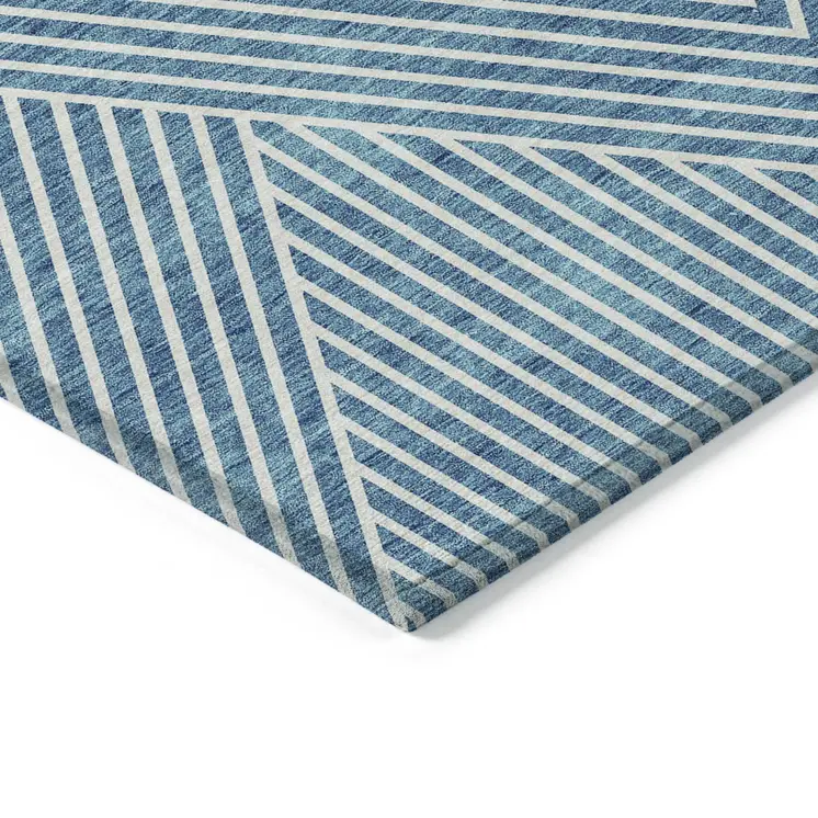 8' X 10' Teal Blue And Ivory Geometric Washable Indoor Outdoor Area Rug