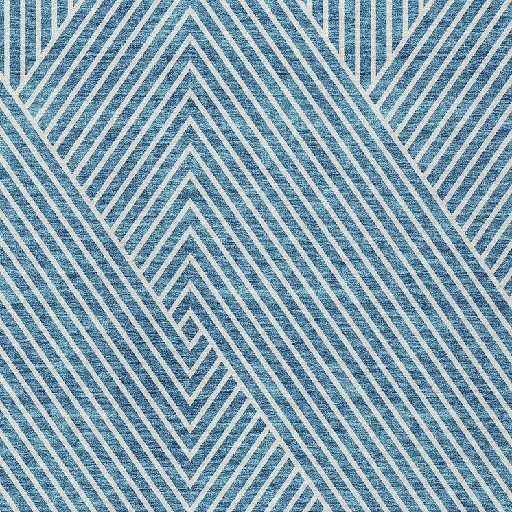 8' X 10' Teal Blue And Ivory Geometric Washable Indoor Outdoor Area Rug