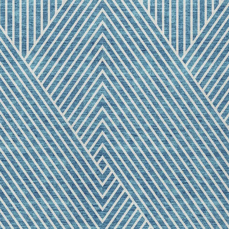 10' X 14' Teal Blue And Ivory Geometric Washable Indoor Outdoor Area Rug