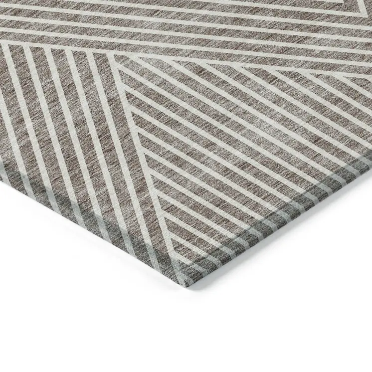 5' X 8' Taupe And Ivory Geometric Washable Indoor Outdoor Area Rug