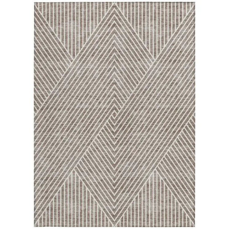 8' X 10' Taupe And Ivory Geometric Washable Indoor Outdoor Area Rug