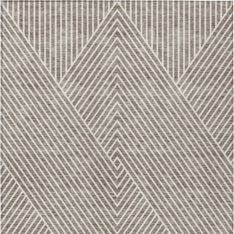 9' X 12' Taupe And Ivory Geometric Washable Indoor Outdoor Area Rug