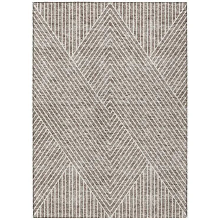 10' X 14' Taupe And Ivory Geometric Washable Indoor Outdoor Area Rug
