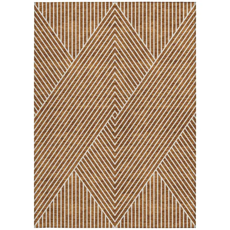 3' X 5' Terra Cotta And Ivory Geometric Washable Indoor Outdoor Area Rug