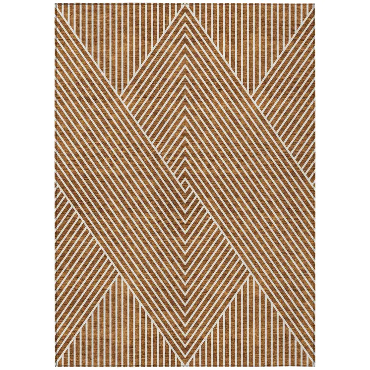 5' X 8' Terra Cotta And Ivory Geometric Washable Indoor Outdoor Area Rug