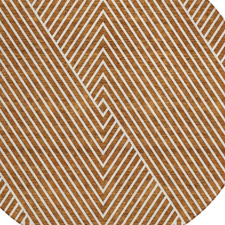 8' Terra Cotta And Ivory Round Geometric Washable Indoor Outdoor Area Rug