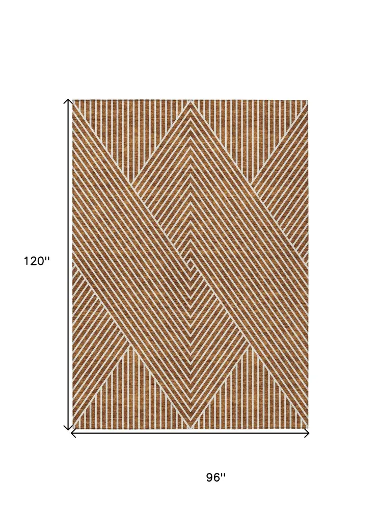 8' X 10' Terra Cotta And Ivory Geometric Washable Indoor Outdoor Area Rug