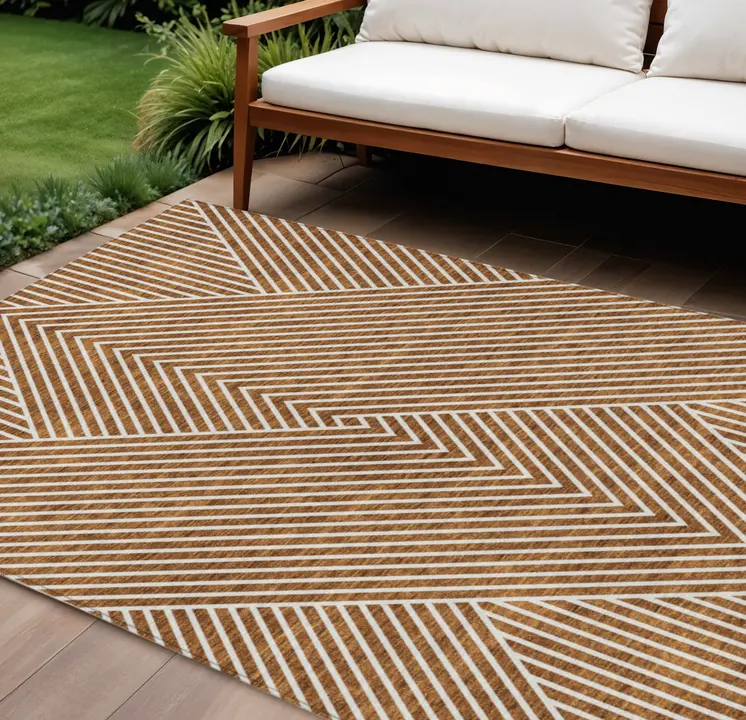 10' X 14' Terra Cotta And Ivory Geometric Washable Indoor Outdoor Area Rug