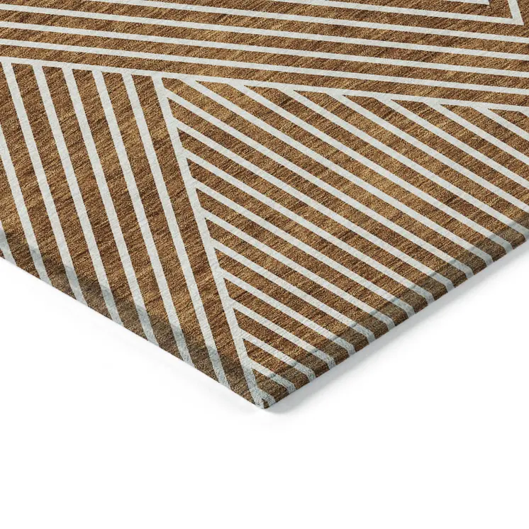 10' X 14' Terra Cotta And Ivory Geometric Washable Indoor Outdoor Area Rug