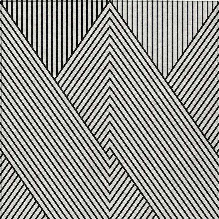 3' X 5' White And Black Geometric Washable Indoor Outdoor Area Rug