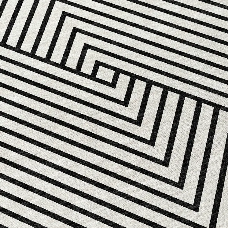 3' X 5' White And Black Geometric Washable Indoor Outdoor Area Rug