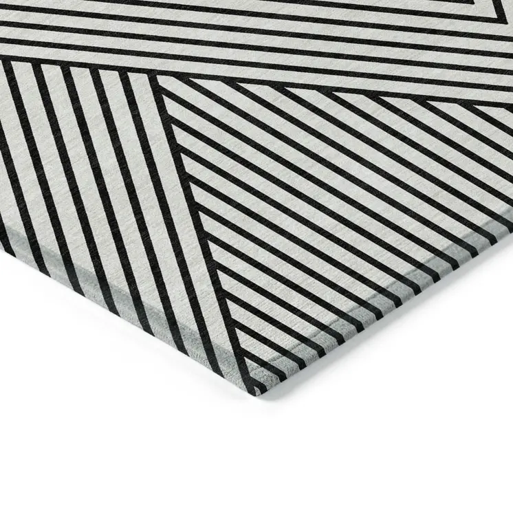10' X 14' White And Black Geometric Washable Indoor Outdoor Area Rug
