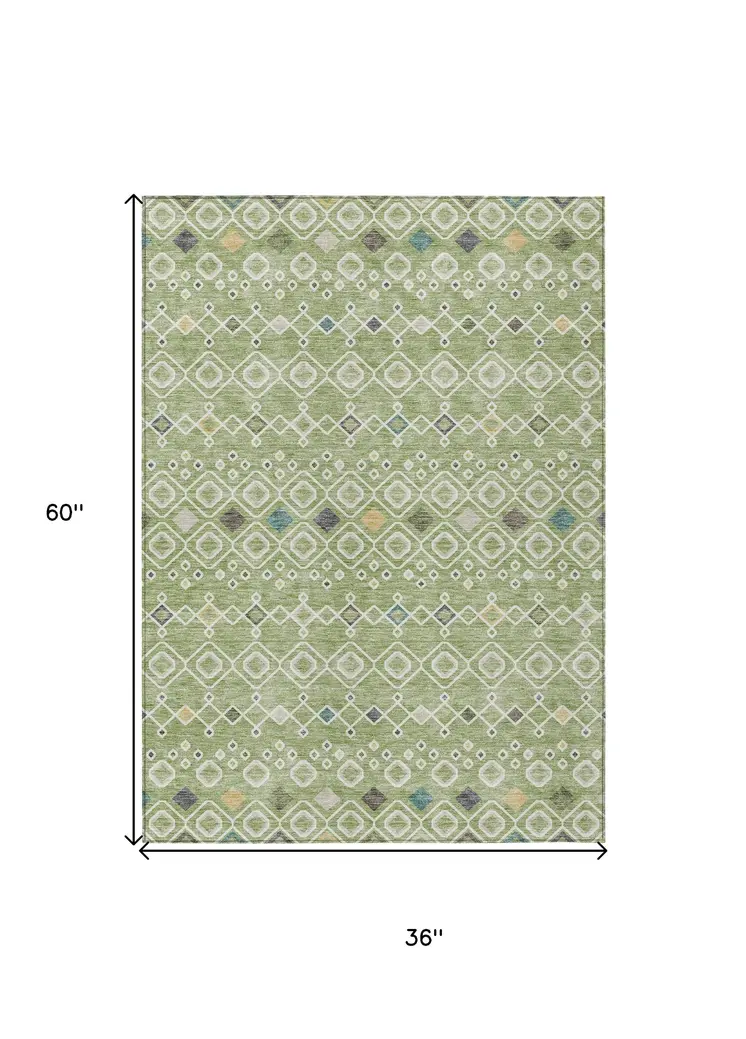 3' X 5' Sage Ivory And Teal Blue Southwestern Washable Indoor Outdoor Area Rug