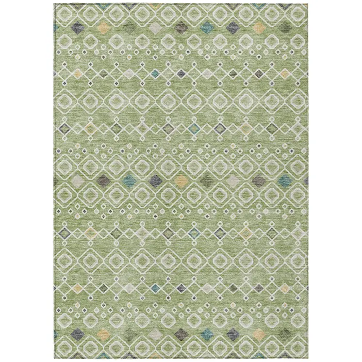 5' X 8' Sage Ivory And Teal Blue Geometric Washable Indoor Outdoor Area Rug