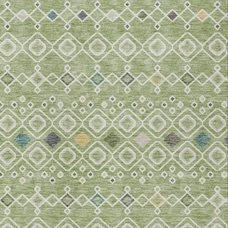 5' X 8' Sage Ivory And Teal Blue Geometric Washable Indoor Outdoor Area Rug