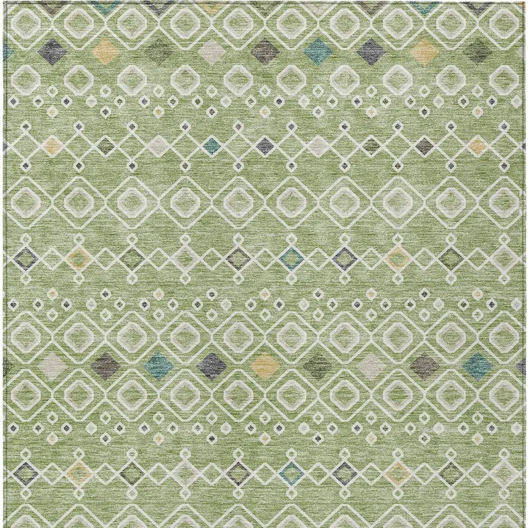 8' X 10' Sage Ivory And Teal Blue Geometric Washable Indoor Outdoor Area Rug