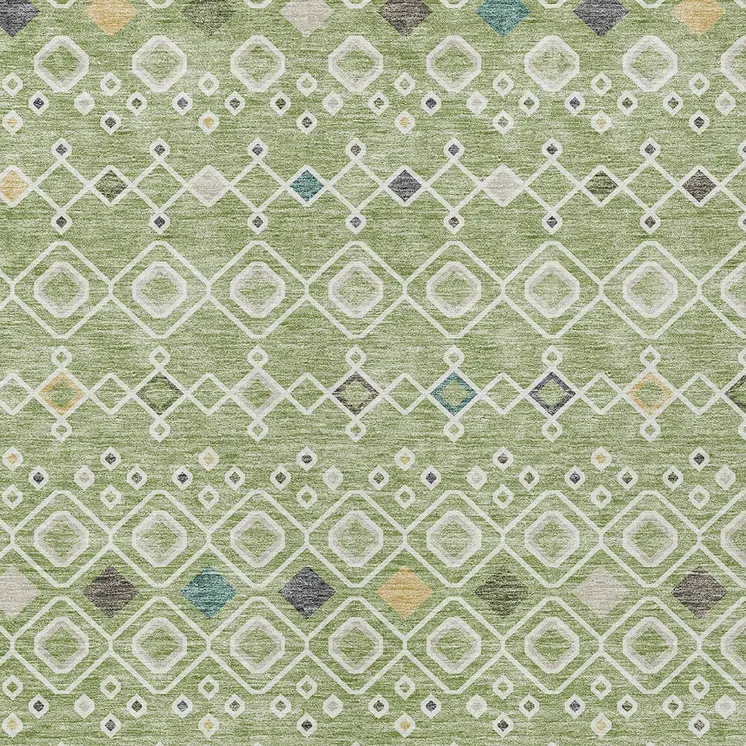 8' X 10' Sage Ivory And Teal Blue Geometric Washable Indoor Outdoor Area Rug