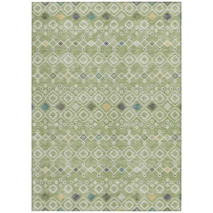 9' X 12' Sage Ivory And Teal Blue Geometric Washable Indoor Outdoor Area Rug