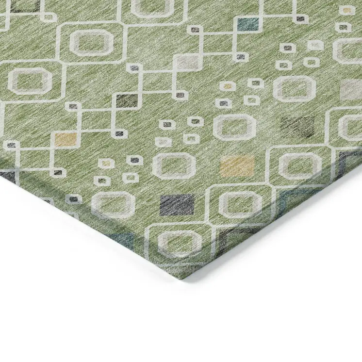 10' X 14' Sage Ivory And Teal Blue Geometric Washable Indoor Outdoor Area Rug