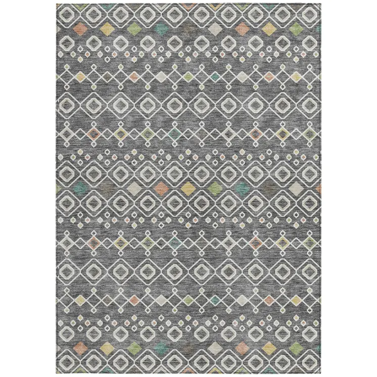 8' X 10' Gray Ivory And Gold Geometric Washable Indoor Outdoor Area Rug