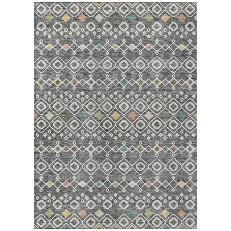8' X 10' Gray Ivory And Gold Geometric Washable Indoor Outdoor Area Rug