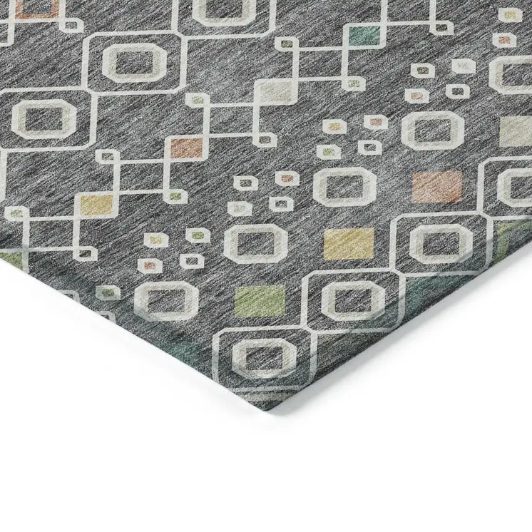 9' X 12' Gray Ivory And Gold Geometric Washable Indoor Outdoor Area Rug