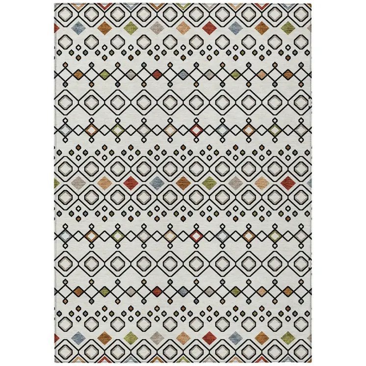 5' X 8' Ivory Red And Gray Geometric Washable Indoor Outdoor Area Rug